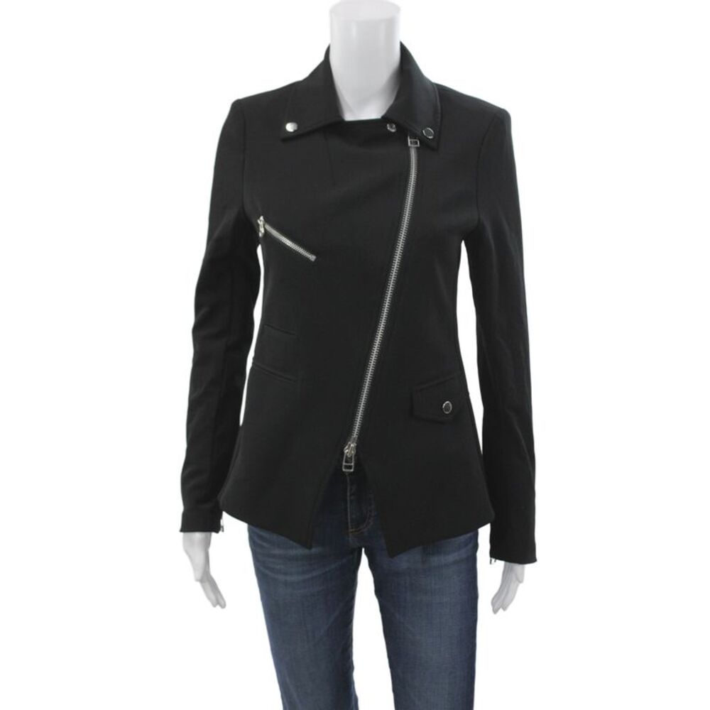 Veronica Beard Women Biker Jacket Black Collared Zip Long Sleeve Size 4